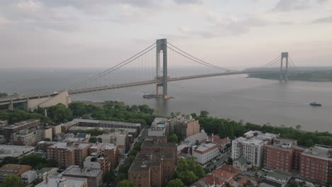 aerial view of bay ridge brooklyn at dusk. shot in new york city