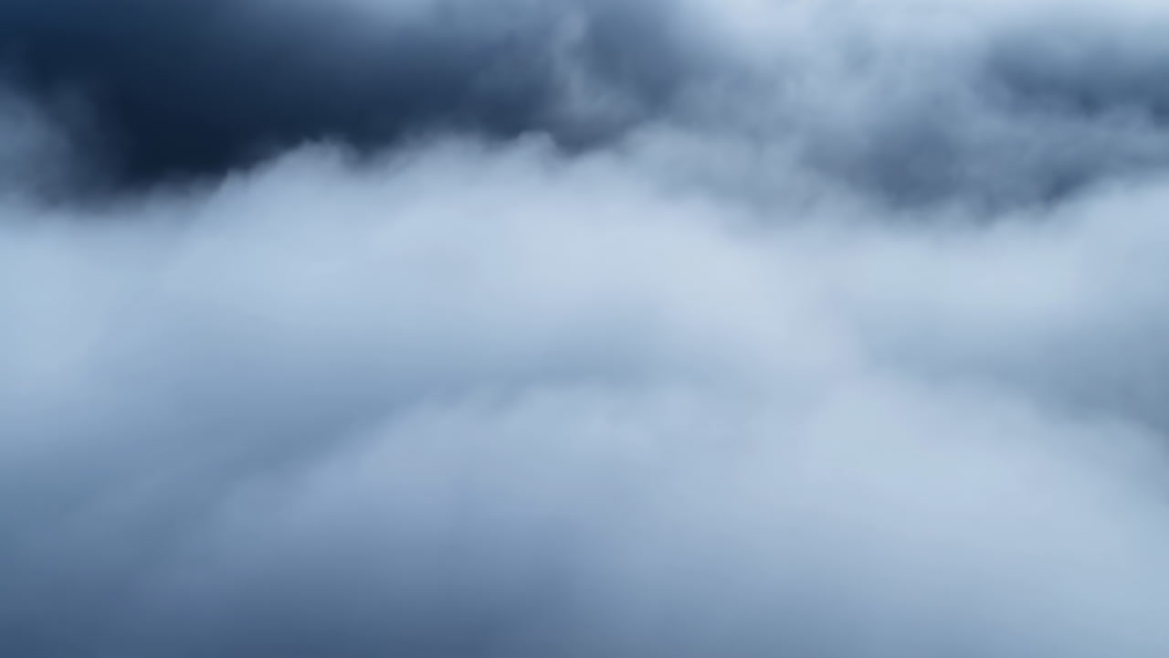 Thick Misty Clouds Rolling Over Horizon, Soft Bluegray Billows Create Dense, Moody Atmosphere With Gentle