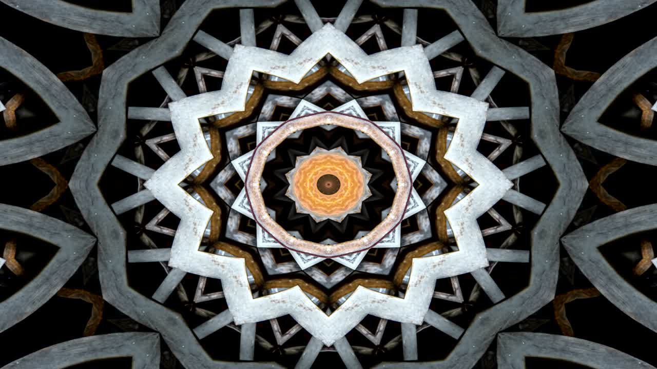 Abstract Metallic Industrial and Technology Concept Symmetric Pattern Ornamental Decorative Kaleidoscope Movement Geometric Circle and Star Shapes