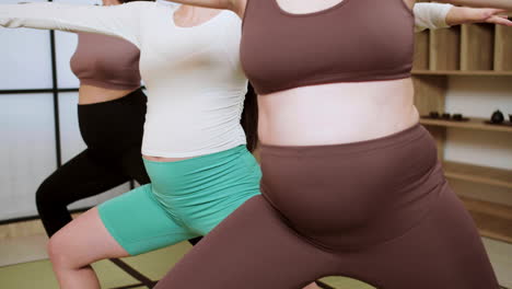 실내에서 요가를 하는 여성들