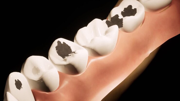 Molar teeth damaged by caries. Medically accurate tooth 3D animation