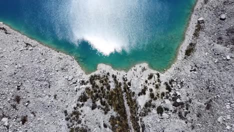 laguna 69 huaraz hike peru aerial drone landscape glacier lake highlands nature