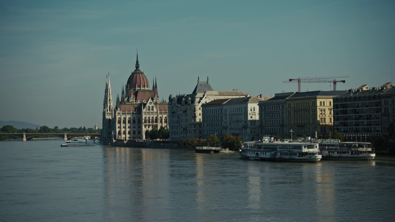 Budapest Parliament and riverside buildings along the Danube River during the 2024 flood