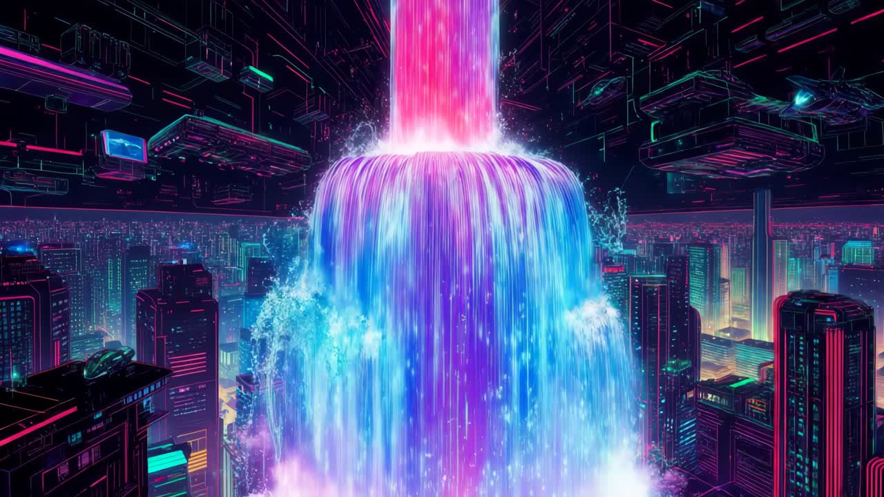 네온 사이버 크 시티 폭포