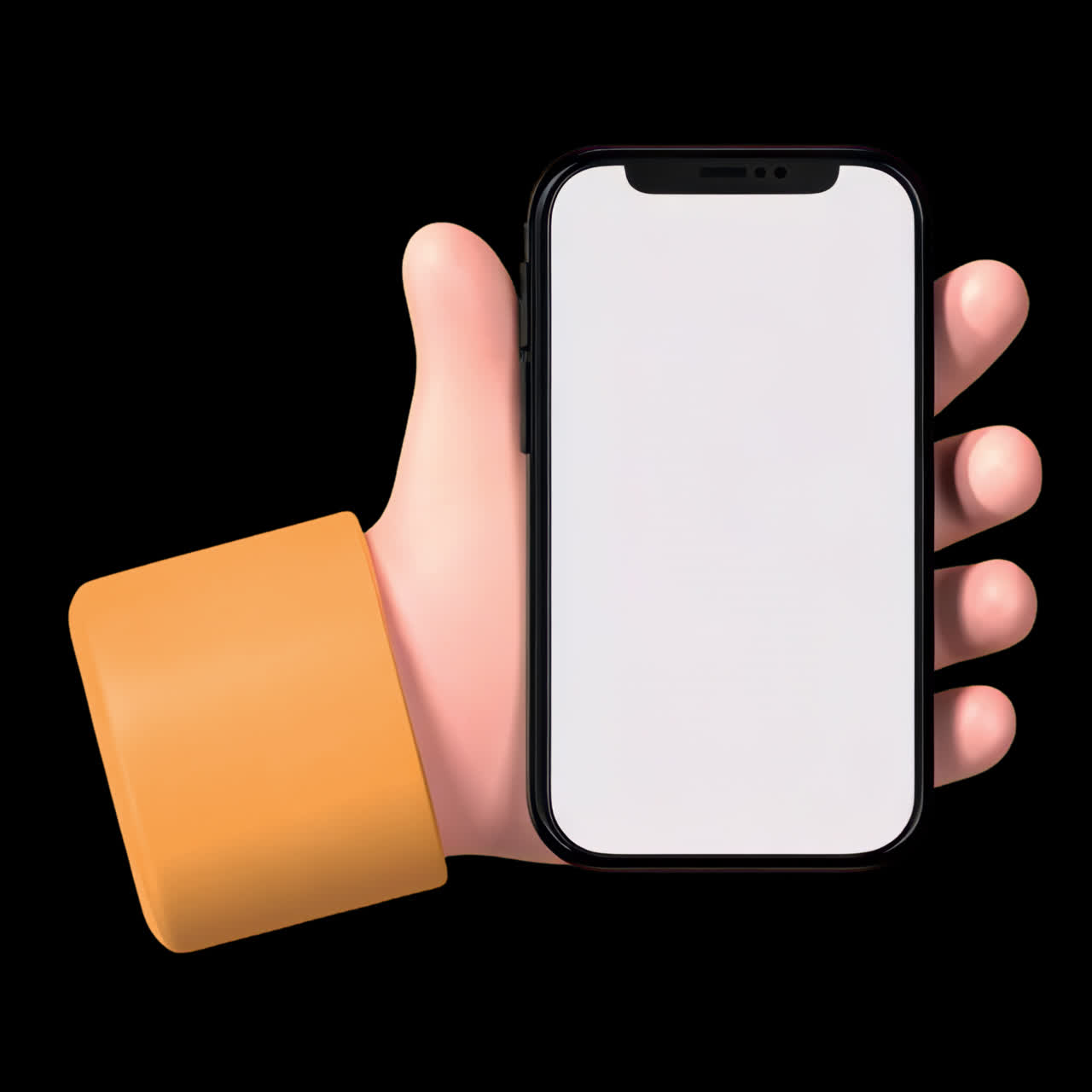 3D hand holding smartphone animation isolated asset, transparent 4K ...