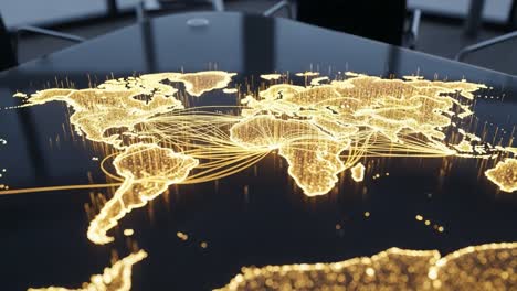 Illuminated Global Connections: A Stunning Visualization of World Map with Dynamic Data Pathways Depicting International Trade Networks and Connectivity