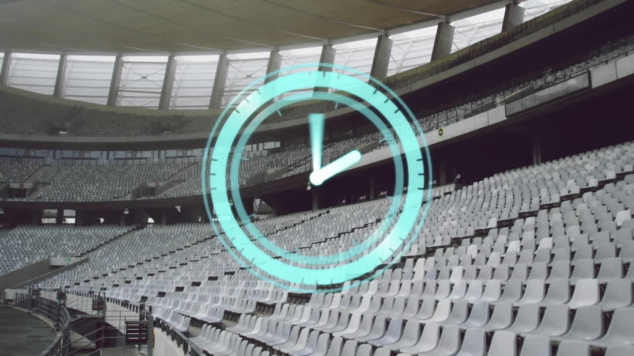 animación del escaneo del alcance y el reloj sobre el estadio