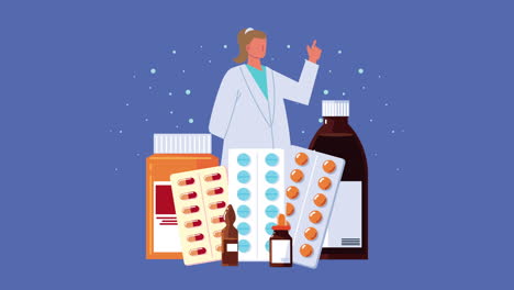 female doctor and pharmacy drugs animation
