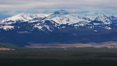 drone aerial shot with telephoto lens of yellowstone mountains