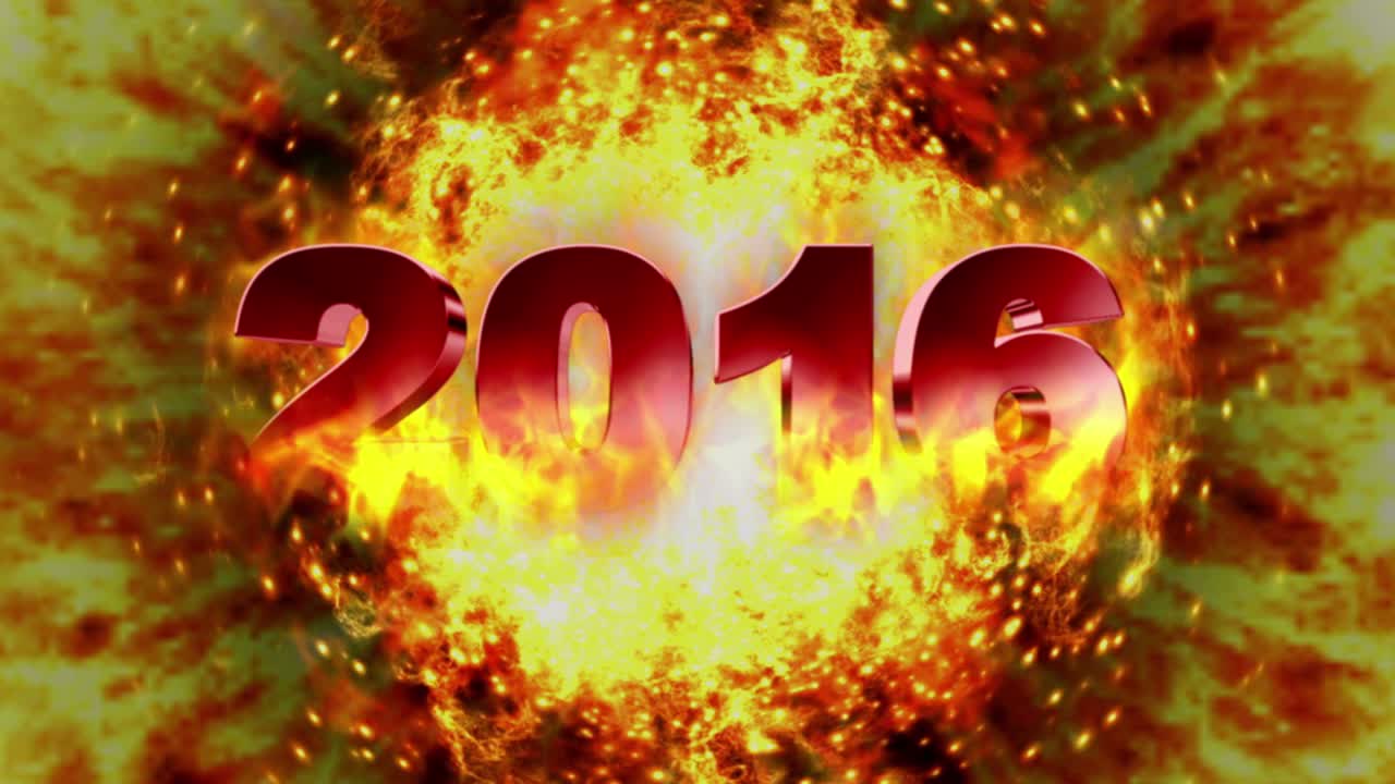 2016 fuegos texto y explosión de llamas, con canal alfa, bucle, 4k