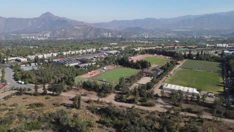 high angle view of the car, chilean high performance center in santiago, chile, with mountains in the background