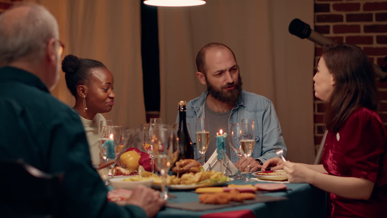 Group of people enjoying a dinner together