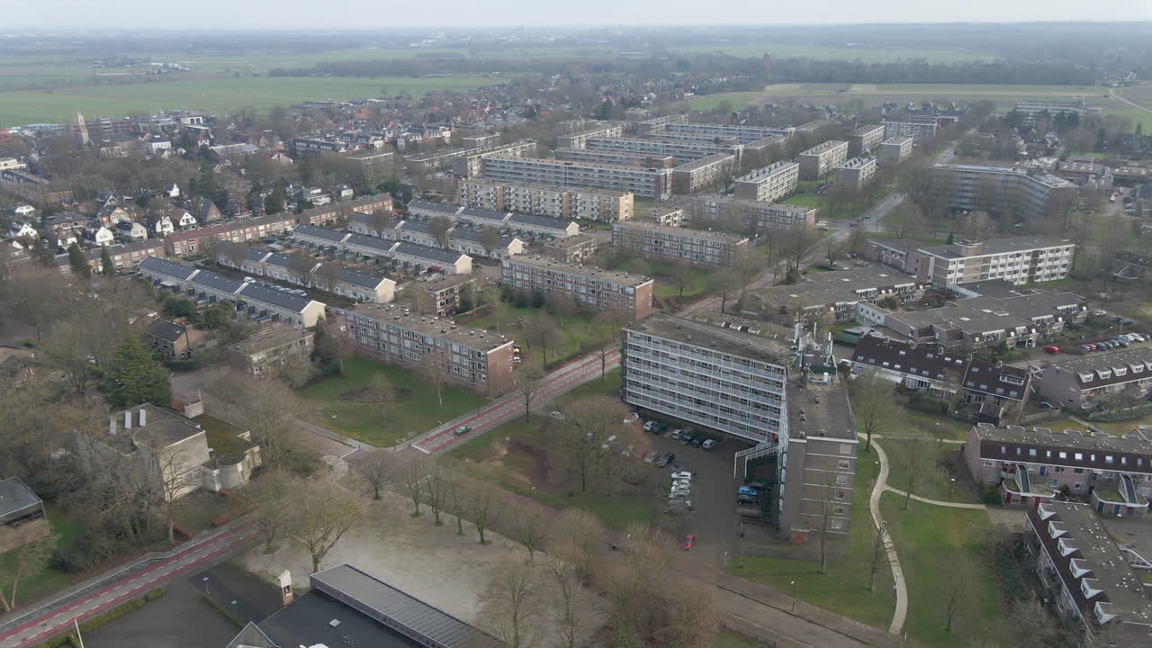 Aerial overview of beautiful town in rural area
