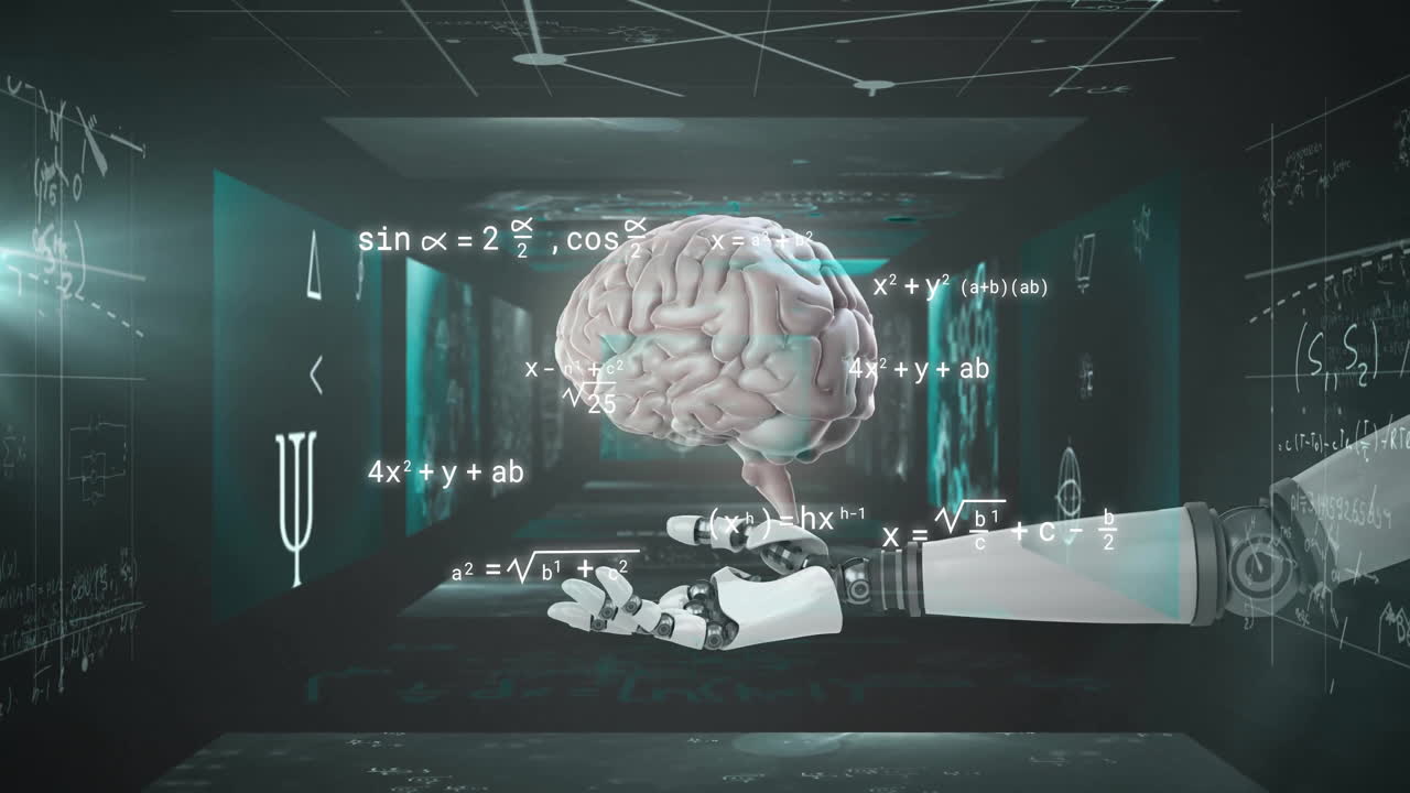 Animation of scientific data processing over robot's arm and brain