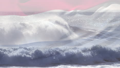 animation of flag of netherlands blowing over waves in sea