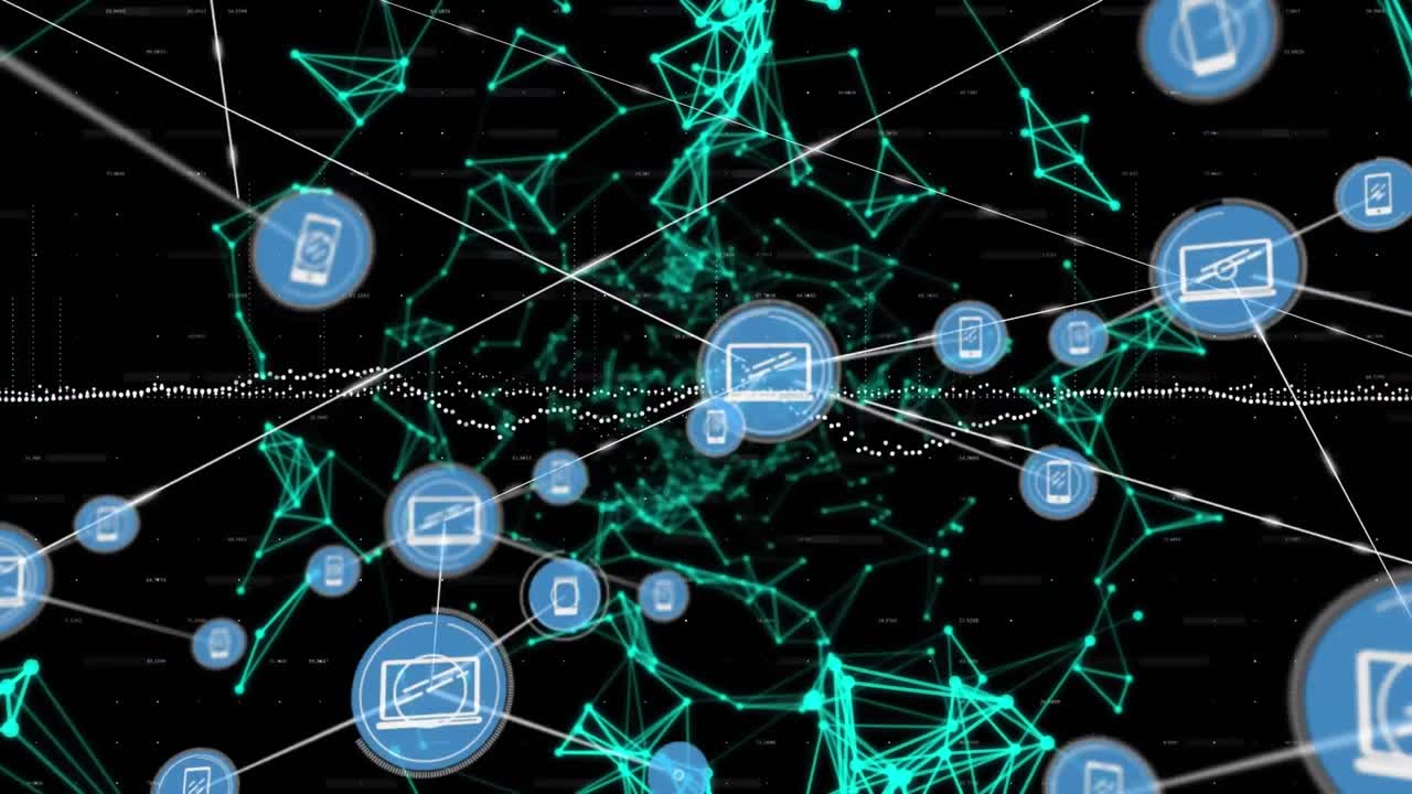animación de la red de conexiones con iconos con procesamiento de datos