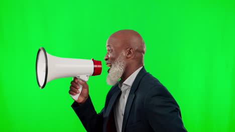 Megaphone,-green-screen-and-black-man-isolated