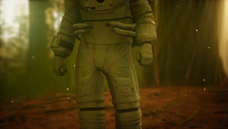 astronauta solitario en el bosque oscuro