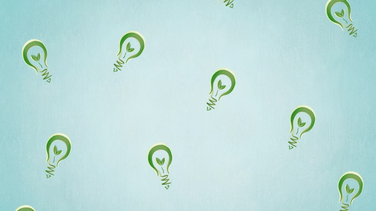 파란색 배경에 떨어지는 초록색 식물 전구의 애니메이션