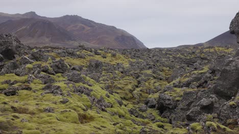 Schroffe-Alte-Lavafelsformationen,-Die-Mit-Moos-In-Island-Bewachsen-Sind