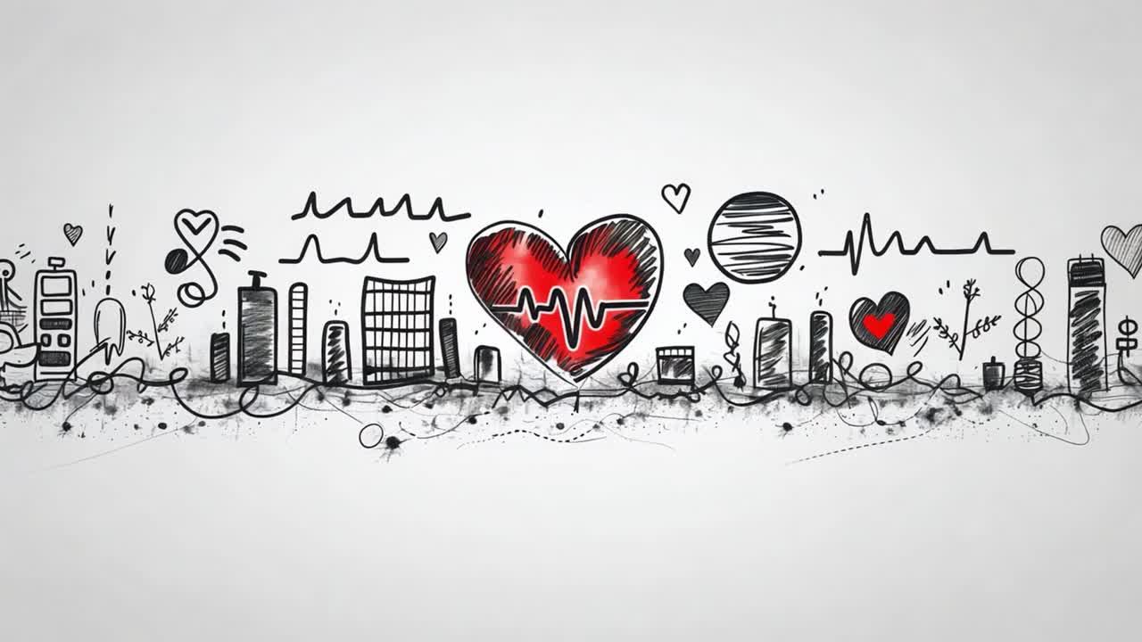 Heart and Brain Cityscape Doodle