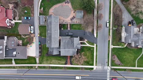 birds eye aerial view of town in usa