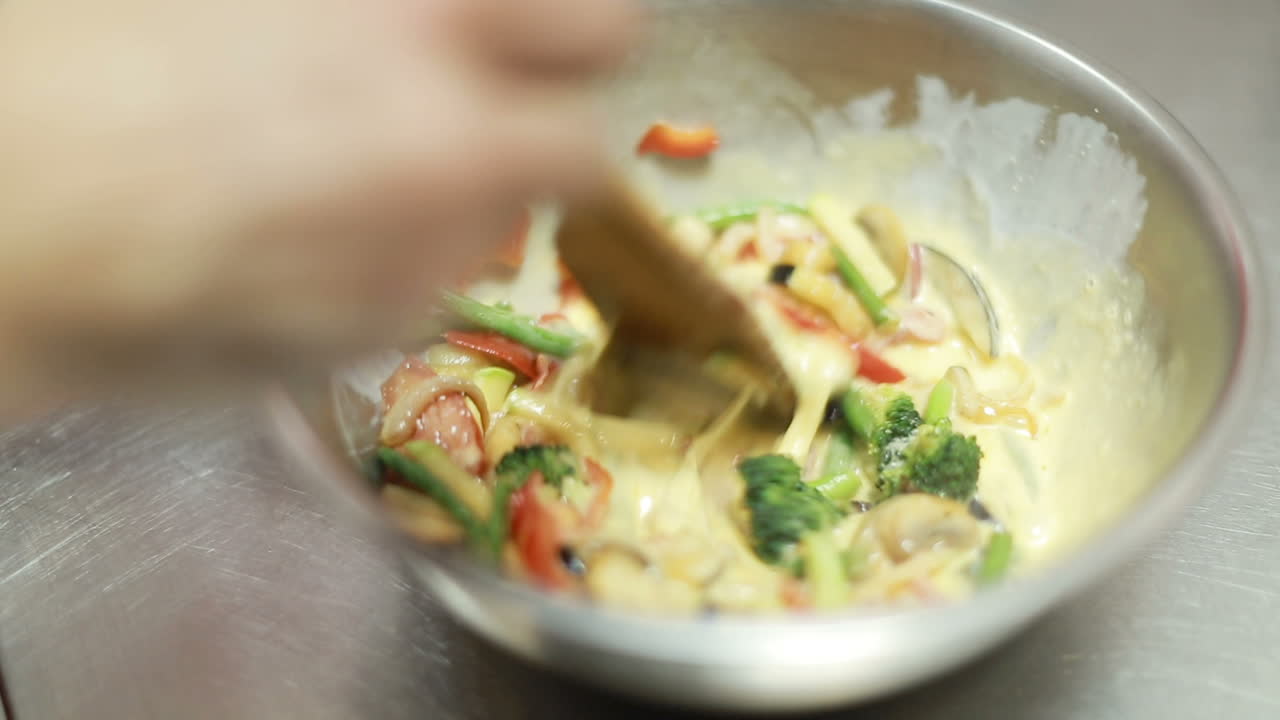 Chef Cooking Vegetable Salad. Chef cook making vegetarian salad on the kitchen