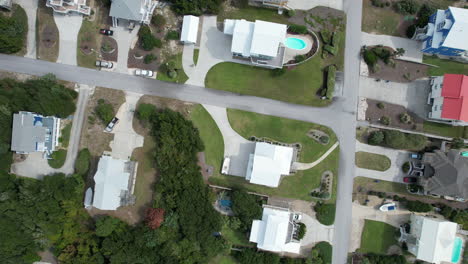 downward angle drone shot of beach homes