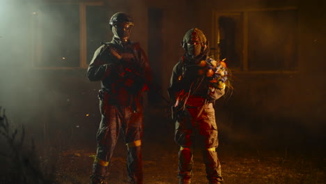 soldiers with flowers in a war zone
