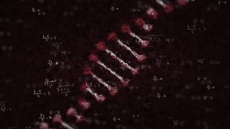 Animation-Mathematischer-Gleichungen-Und-DNA-Strang-Auf-Schwarzem-Hintergrund