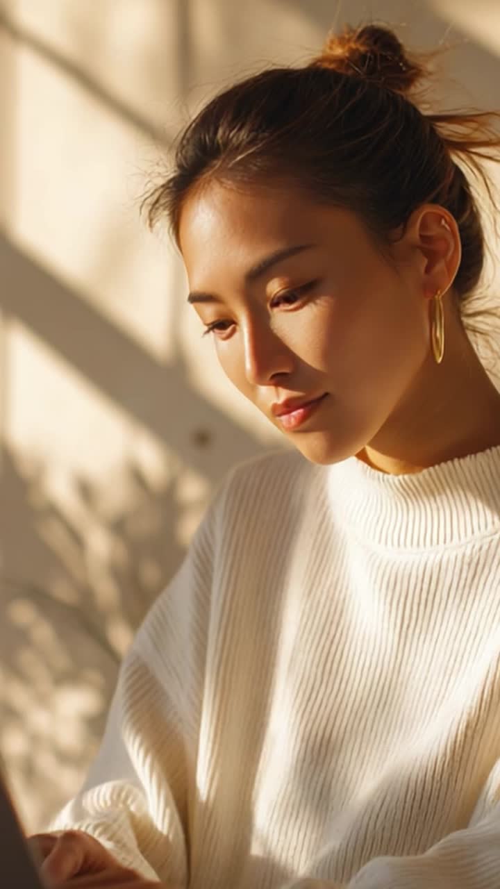 A Serene Moment of Reflection: Woman in Soft Light Contemplating Life's Journey with a Calm Expression and Natural Beauty Within a Bright Environment