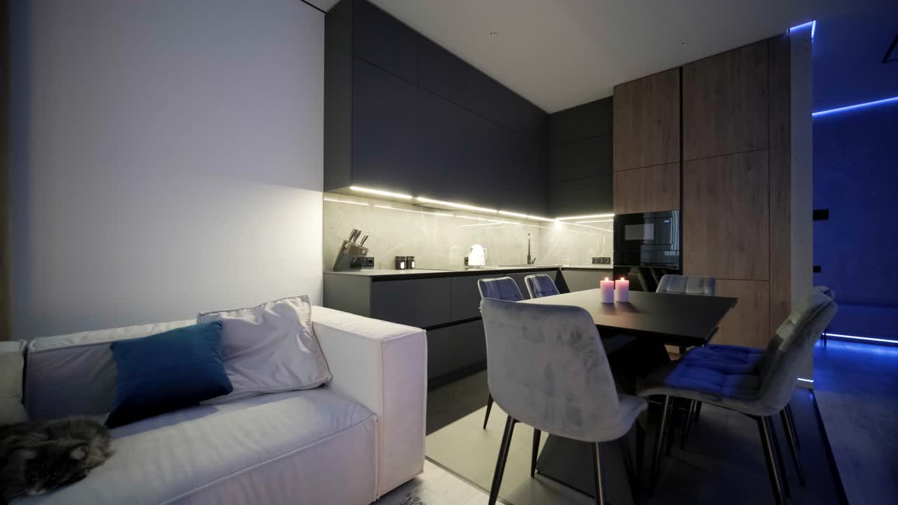 interior moderno y elegante de una cocina-salón. diseño de interiores para el hogar