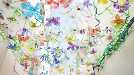 colorful recycled plastic flower decorations