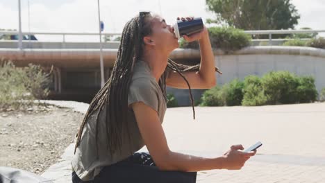 mixed race man drinking coffee