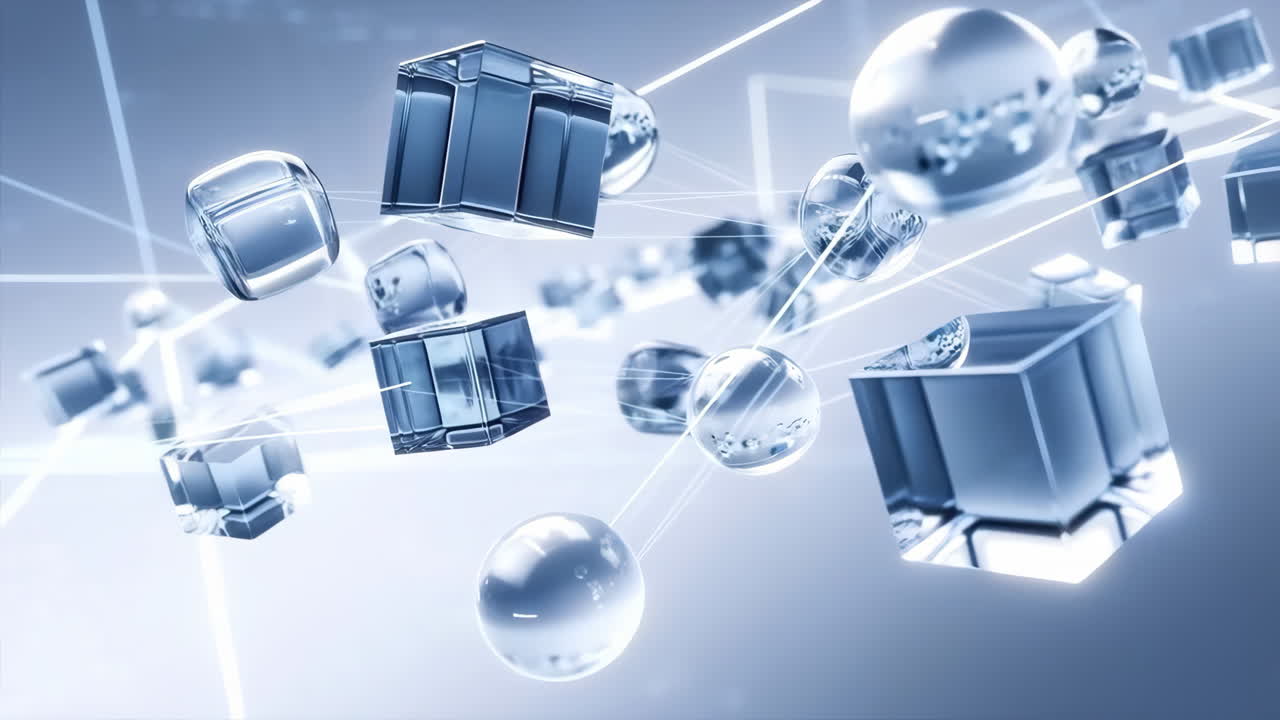 Abstract 3D Network of Transparent Cubes and Spheres