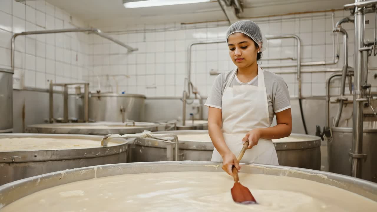 Woman working in a dairy factory
