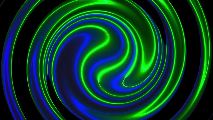 Computer generated abstract twist background. 3D rendering circular merger of neon color lines