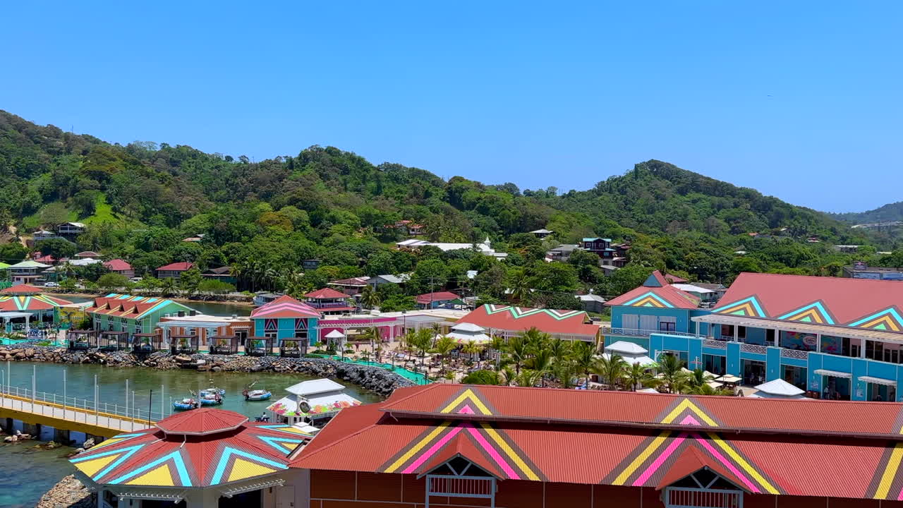 Panning view, tropical port of Roatan, Honduras, cruise excursion