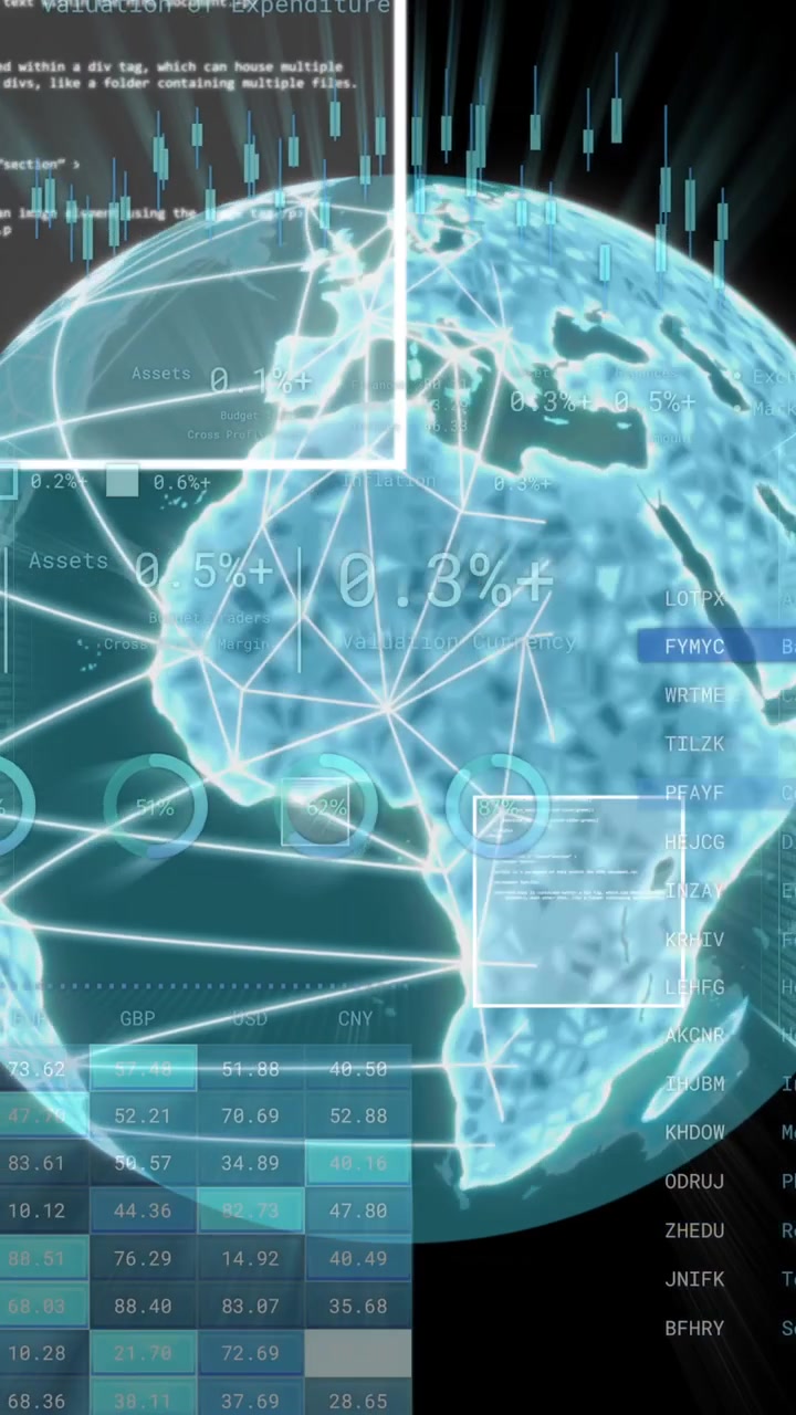 Digital globe with data charts and coding, representing global data processing