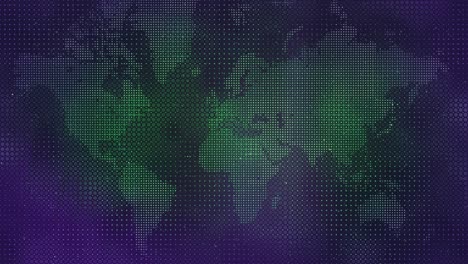 futuristic digital world map with particles in motion and halftone dots grid overlay – shifting and changing seamless loopable global network visualization