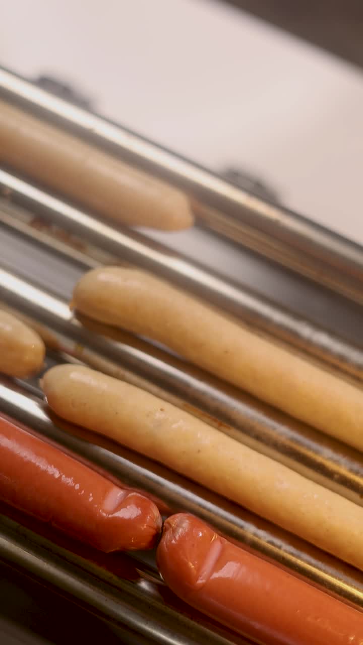 cocinando perritos calientes en una máquina