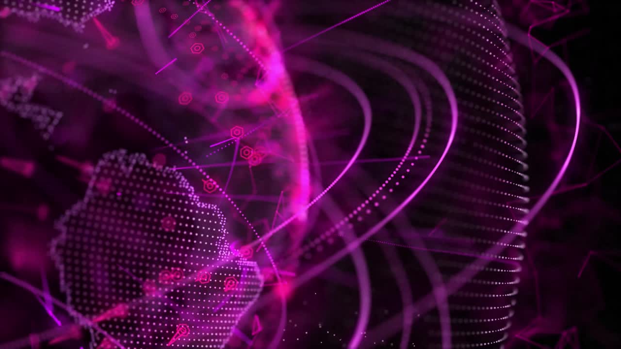 animación en 3d de primer plano del holograma de la tierra giratoria con puntos sin costuras. animación cibernética abstracta con profundidad de campo y brillo.