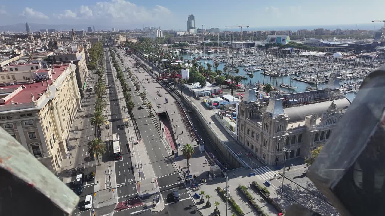 Elevated view of Barcelona City and Harbor during the celebration of the 37Th America’s Cup.