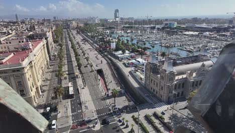 elevated view of barcelona city and harbor during the celebration of the 37th america’s cup.