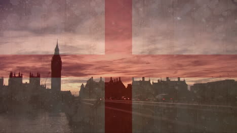 animación de la bandera de inglaterra sobre el paisaje urbano