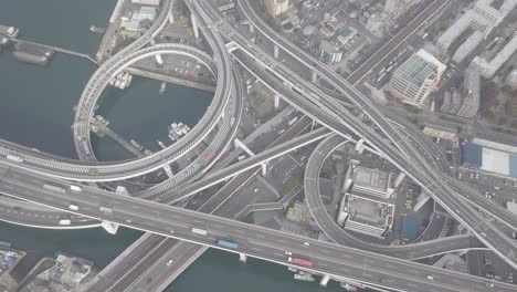 top view over the highway, expressway and highway, aerial view interchange of osaka city, osaka, kansai, japan