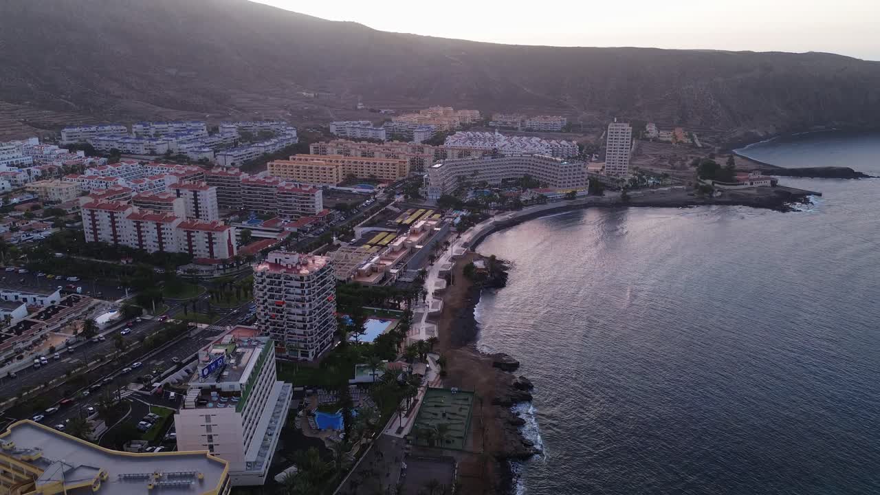 Los Cristianos Tenerife Canary Islands Spain port holiday resort city island aerial drone ocean view