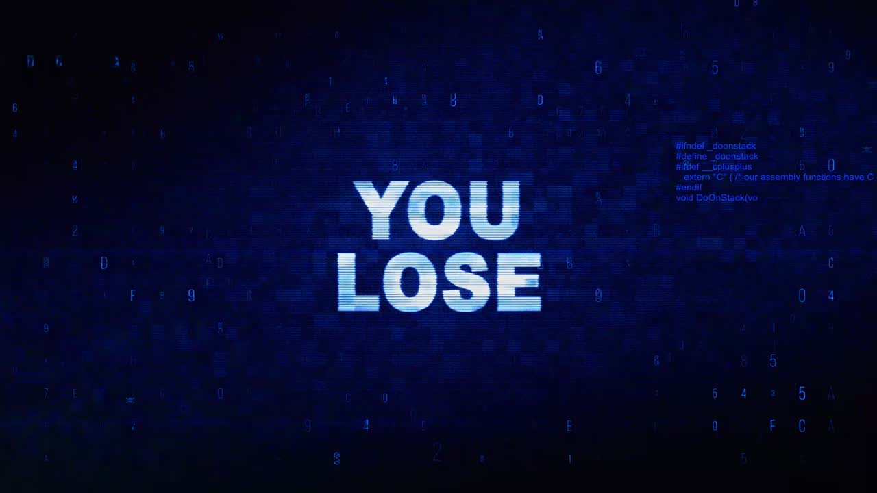 You lose text digital noise twitch and glitch effect tv screen loop animation background login and