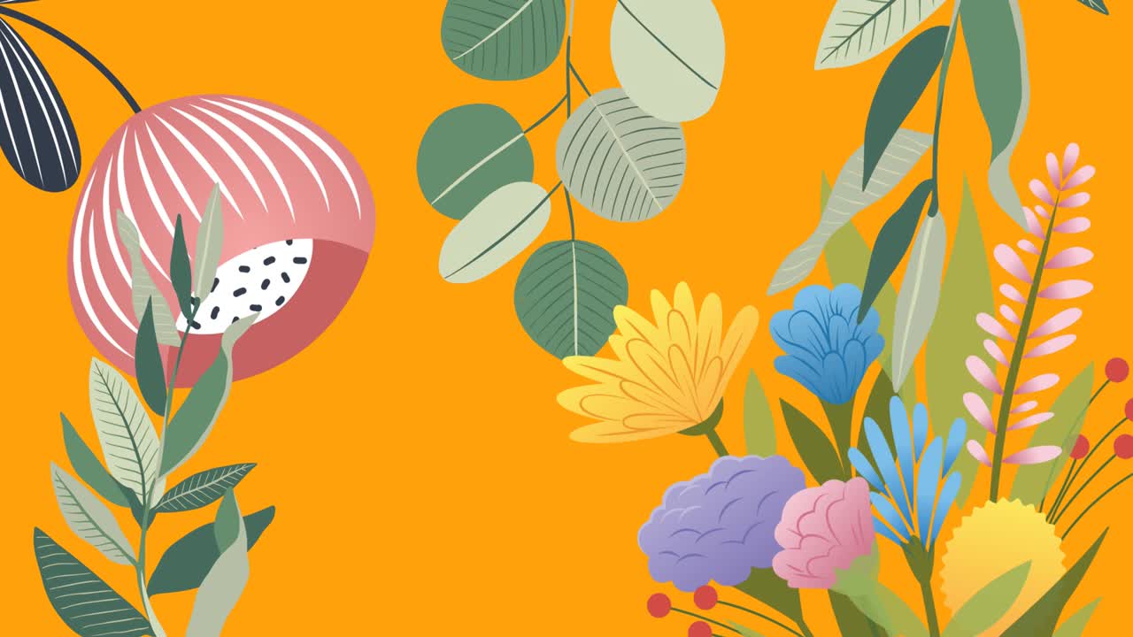 animación de flores que se mueven en movimiento hipnótico sobre un fondo naranja