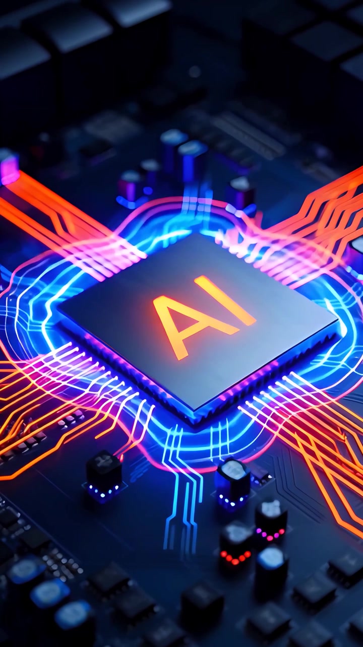 Futuristic AI Chip Motherboard Technology Background 4K